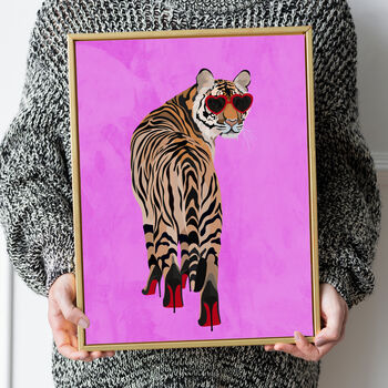Custom Personalised Tiger In Heels Art Print, 2 of 6