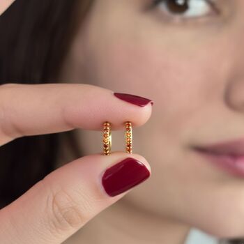 Garnet January Birthstone Small Huggie Hoop Earrings, 3 of 5