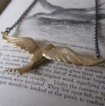 Oxidised 925 Silver Flying Bird Necklace Gold Plated, 3 of 8