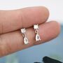 Tiny Cz Dangle Round And Droplet Stud Earrings, thumbnail 7 of 11
