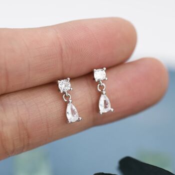 Tiny Cz Dangle Round And Droplet Stud Earrings, 7 of 11