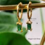 Emerald Hoop Earrings Mothers Day Gift, thumbnail 1 of 10