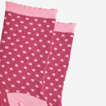 Women's Glitter Socks Berry Pink Small Polka Dots, 3 of 5
