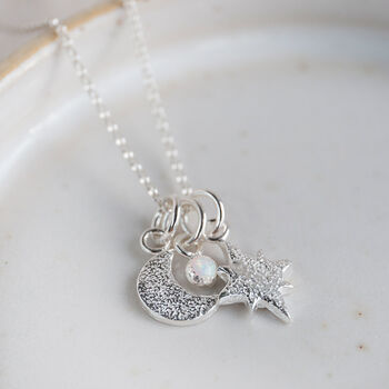 Sterling Silver Birthstone Star And Moon Cluster Pendant, 6 of 7