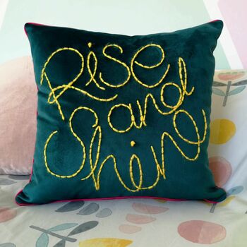 Rise And Shine Embroidered Velvet Cushion, 4 of 5