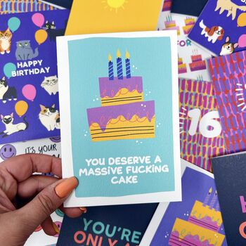 Colourful 'You Deserve A Massive Cake' Birthday Card, 3 of 3