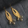 Art Deco Chandelier Earrings With Pearl Glass Drops, thumbnail 2 of 7
