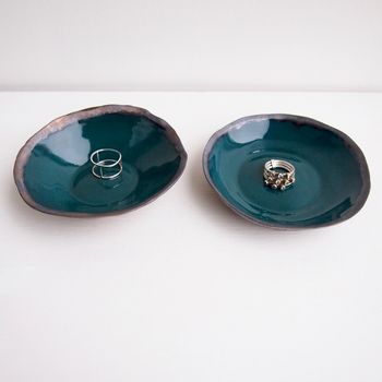 Handmade Teal And Gold Ceramic Ring Dish, 8 of 9