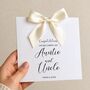 New Auntie And Uncle Bow Card, Luxury Bow Card, Choice Of Colours Handmade Bow, thumbnail 1 of 3