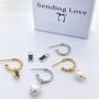 Emerald Charm Earrings In Silver And Gold On Bamboo Hoops, thumbnail 5 of 5
