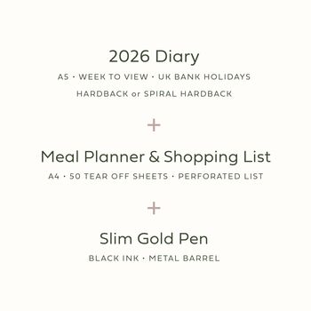 Meal Planner, Personalised 2026 Diary And Pen: Christmas Gift Set, 2 of 11