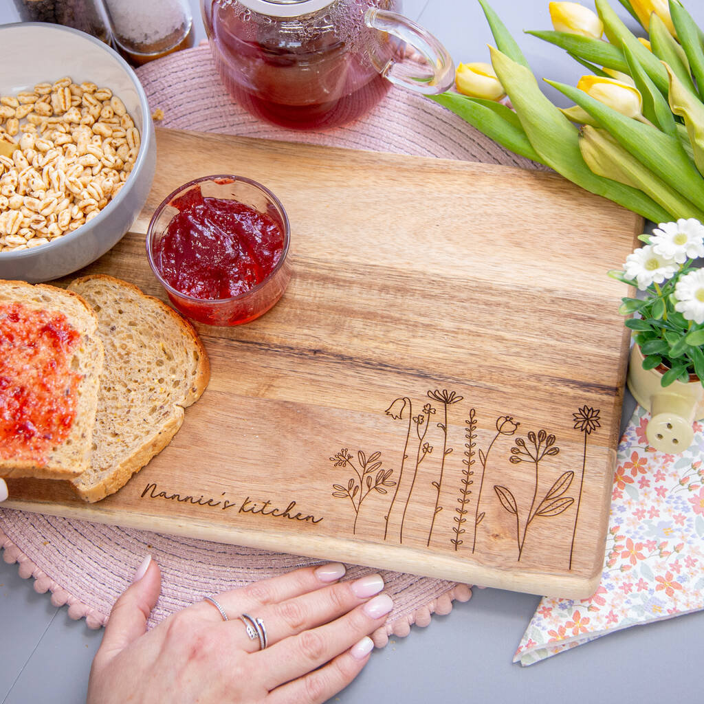 Personalised Spring Floral Acacia Serving Board By Duncan Stewart ...