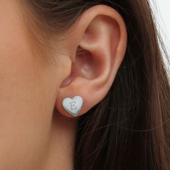 Sterling Silver Personalised Initial Heart Earrings, 2 of 8