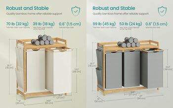 Multi Compartments Laundry Hamper Clothes Basket With Shelf, 2 of 8