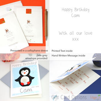 Personalised Penguin Blue Birthday Card, 6 of 6