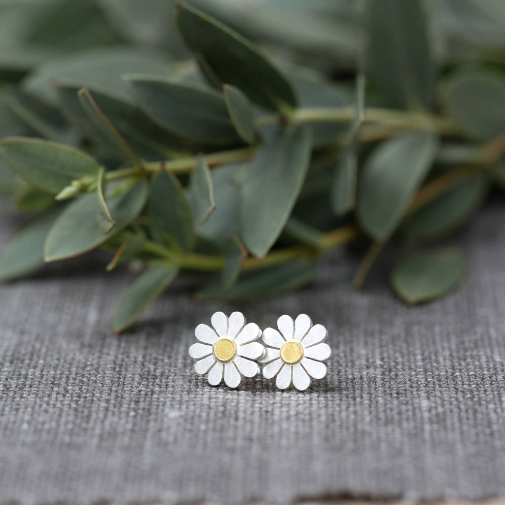 Teeny Daisy Earrings In Solid Silver And 18ct Gold, 1 of 6