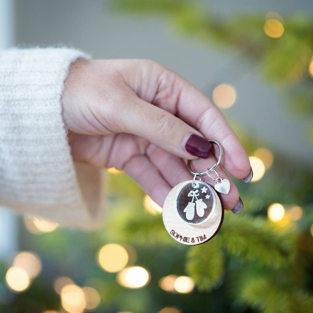 Image of Couples Personalised Round Heart Charm Keyring