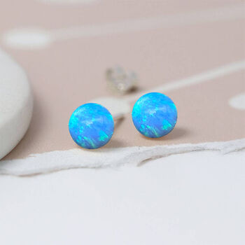 Blue Sterling Silver Opal Bead Stud Earrings, 2 of 7