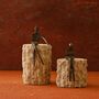 Set Of Two Travertine Sculptures With Seated Figures, thumbnail 1 of 4