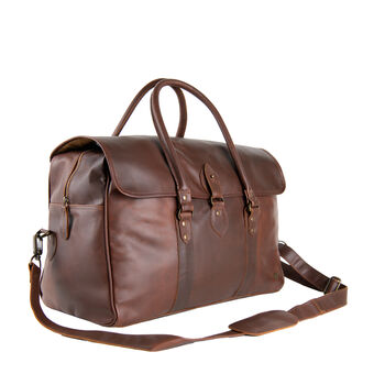 Personalised Leather Drake Strapped Weekender, 3 of 12