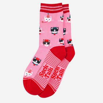 Party Cats Women's Bamboo Socks Pink, 3 of 4