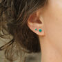 Teal Green Crystal Stud Earrings In Gold Or Silver, thumbnail 3 of 13