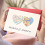 Personalised Map Hearts Valentines Card, thumbnail 1 of 8
