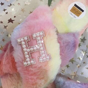 Personalised Rainbow Faux Fur Slippers, 6 of 10
