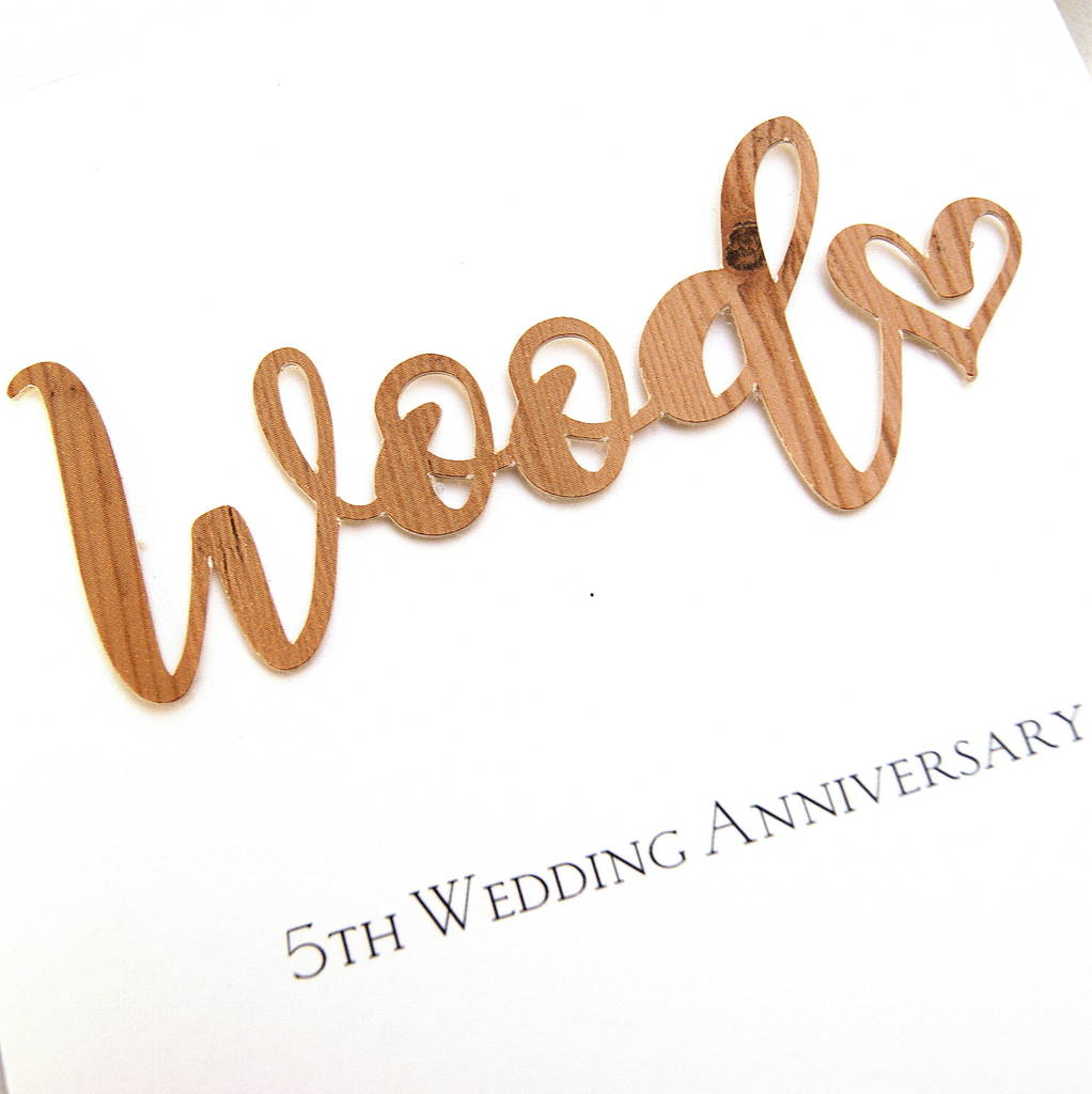 5th wood  wedding  anniversary  card by the hummingbird card 