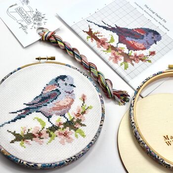 Long Tailed Tit Cross Stitch Embroidery Hoop Kit, 2 of 8