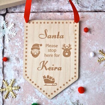 Christmas Santa Please Stop Here Wooden Sign, 2 of 3