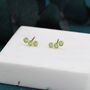 Sterling Silver Tiny Green Opal Trio Stud Earrings, thumbnail 4 of 11