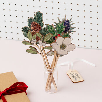 Christmas Wooden Flowers And Foliage, 7 of 9