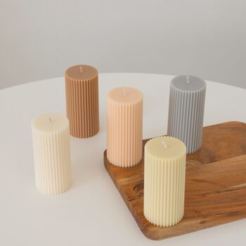 Neutral Ribbed Pillar Candle, 2 of 6