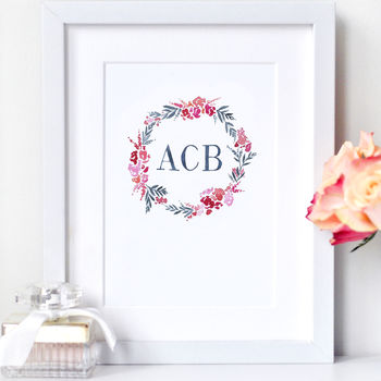 Personalised Flower Wreath Print With Roses, 3 of 5