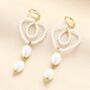 Stainless Steel Pearl Heart Huggie Drop Earrings In Gold Plating, thumbnail 1 of 3
