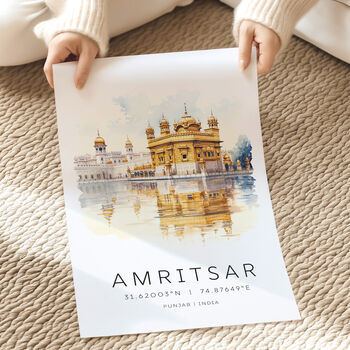 Amritsar India Travel Poster With Map Coordinates, 3 of 7