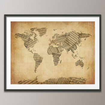 Sheet Music World Map Art Print, 6 of 8