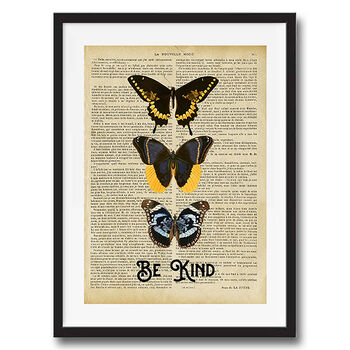 Be Kind Butterfly Art On Words Wall Art Print, 3 of 4