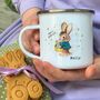 Retro Easter Bunny Check Background Enamel Mug, thumbnail 1 of 9