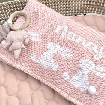 Personalised Knitted Bunny Baby Blanket, 2 of 11