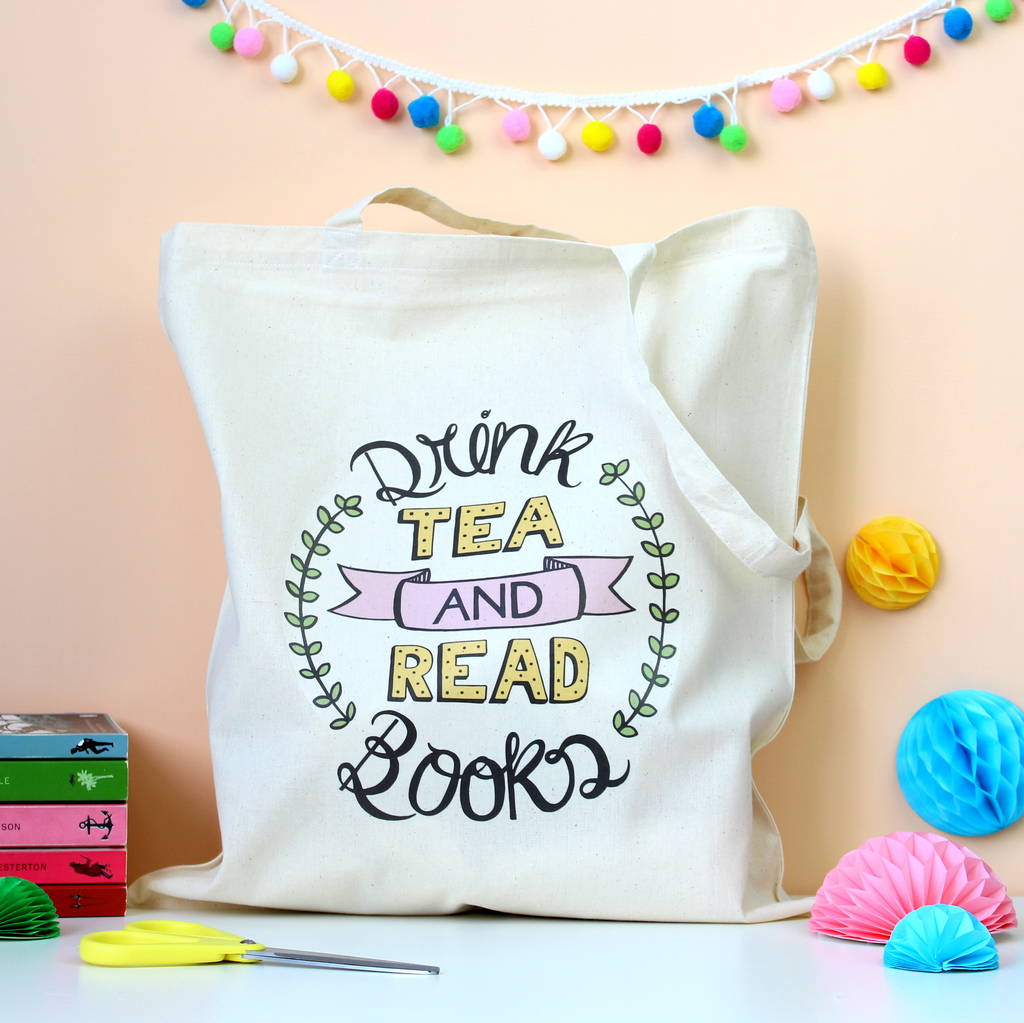 Drink Tea And Read Books Typograhic Tote Bag