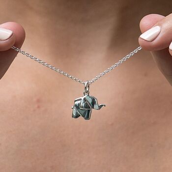 Origami Elephant Necklace, Silver Or Gold Plated, 4 of 12