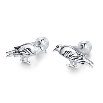 Sterling Silver Crow Bird 18 G Screw Back Stud Earrings, 6 of 10