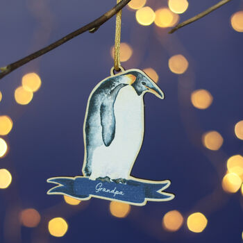 Penguin Personalised Wood Christmas Card And Bauble, 6 of 6