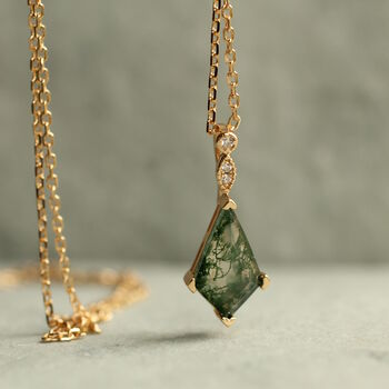 Moss Agate Art Deco Gold Necklace, 3 of 9