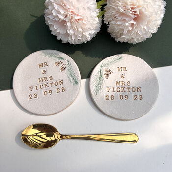 Forest Theme Mr And Mrs Set Of Two Wedding Coasters, 4 of 5