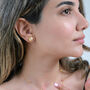 Fiery Moonstone Pear Shaped Stud Gold Plated Earrings, thumbnail 5 of 5