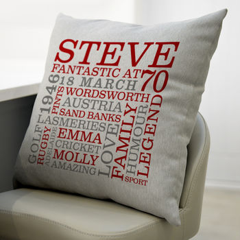 Personalised 70th Birthday Word Art Cushion, 8 of 9