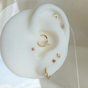 14k Solid Gold Opal And Topaz Labret Earring, 3 of 6